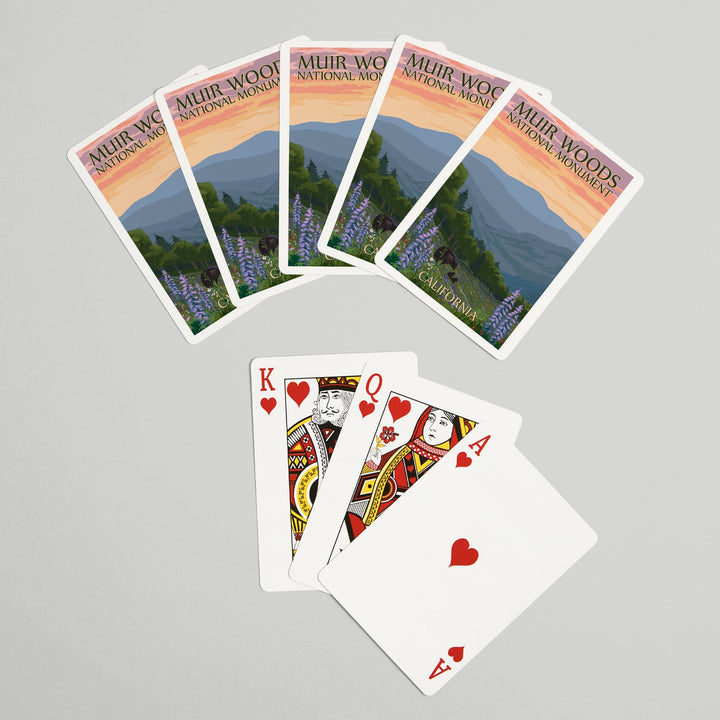Playing Cards, Muir Woods National Monument, California, Bear and Spring Flowers, 52 Card Deck with Jokers in Box, Unique Art Cards Lantern Press 