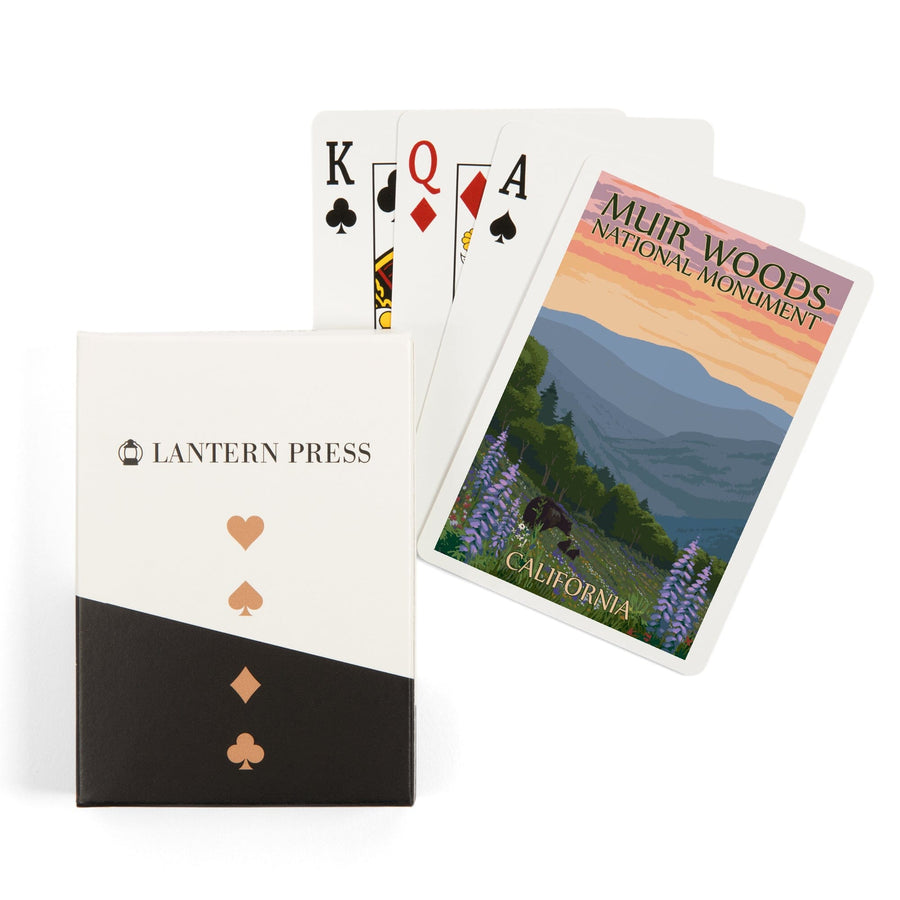 Playing Cards, Muir Woods National Monument, California, Bear and Spring Flowers, 52 Card Deck with Jokers in Box, Unique Art Cards Lantern Press 