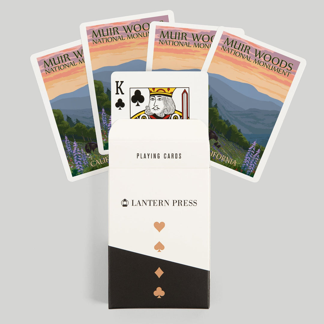 Playing Cards, Muir Woods National Monument, California, Bear and Spring Flowers, 52 Card Deck with Jokers in Box, Unique Art Cards Lantern Press 