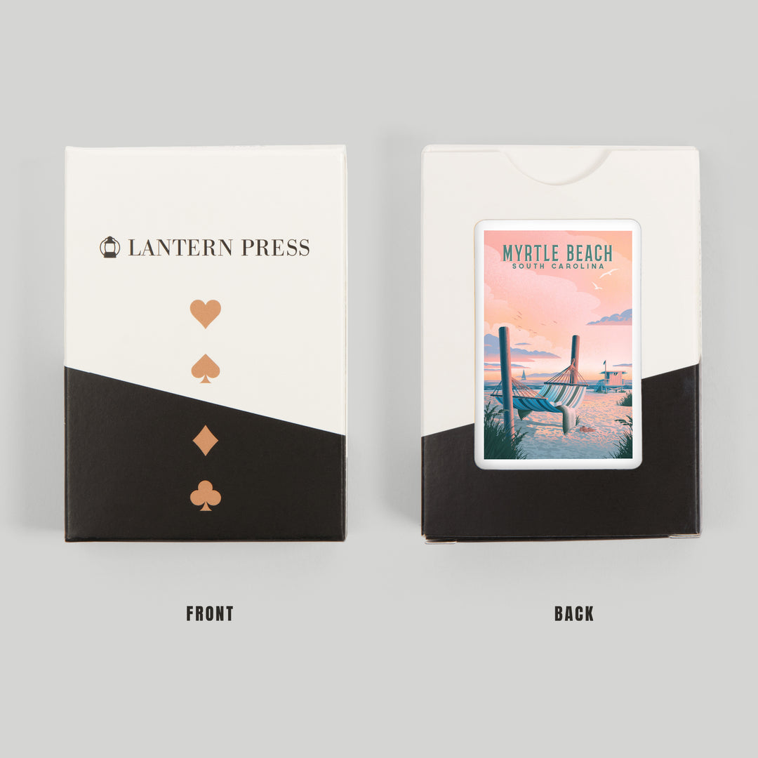 Playing Cards, Myrtle Beach, South Carolina, Lithograph, Salt Air, No Cares, Hammock on Beach, 52 Card Deck with Jokers in Box, Unique Art Cards Lantern Press 