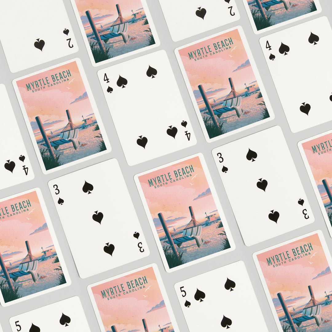 Playing Cards, Myrtle Beach, South Carolina, Lithograph, Salt Air, No Cares, Hammock on Beach, 52 Card Deck with Jokers in Box, Unique Art Cards Lantern Press 