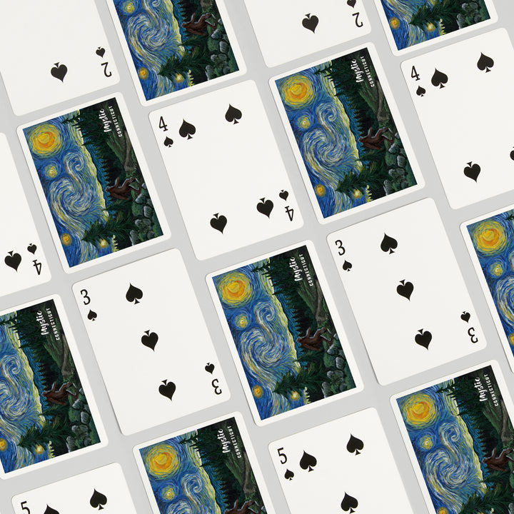 Playing Cards, Mystic, Connecticut, Starry Night, Bigfoot, 52 Card Deck with Jokers in Box, Unique Art Cards Lantern Press 