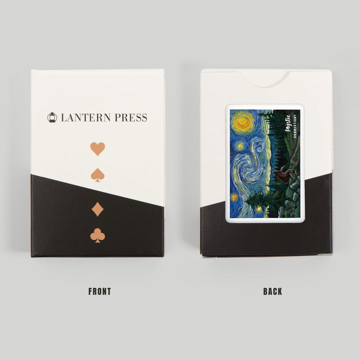 Playing Cards, Mystic, Connecticut, Starry Night, Bigfoot, 52 Card Deck with Jokers in Box, Unique Art Cards Lantern Press 