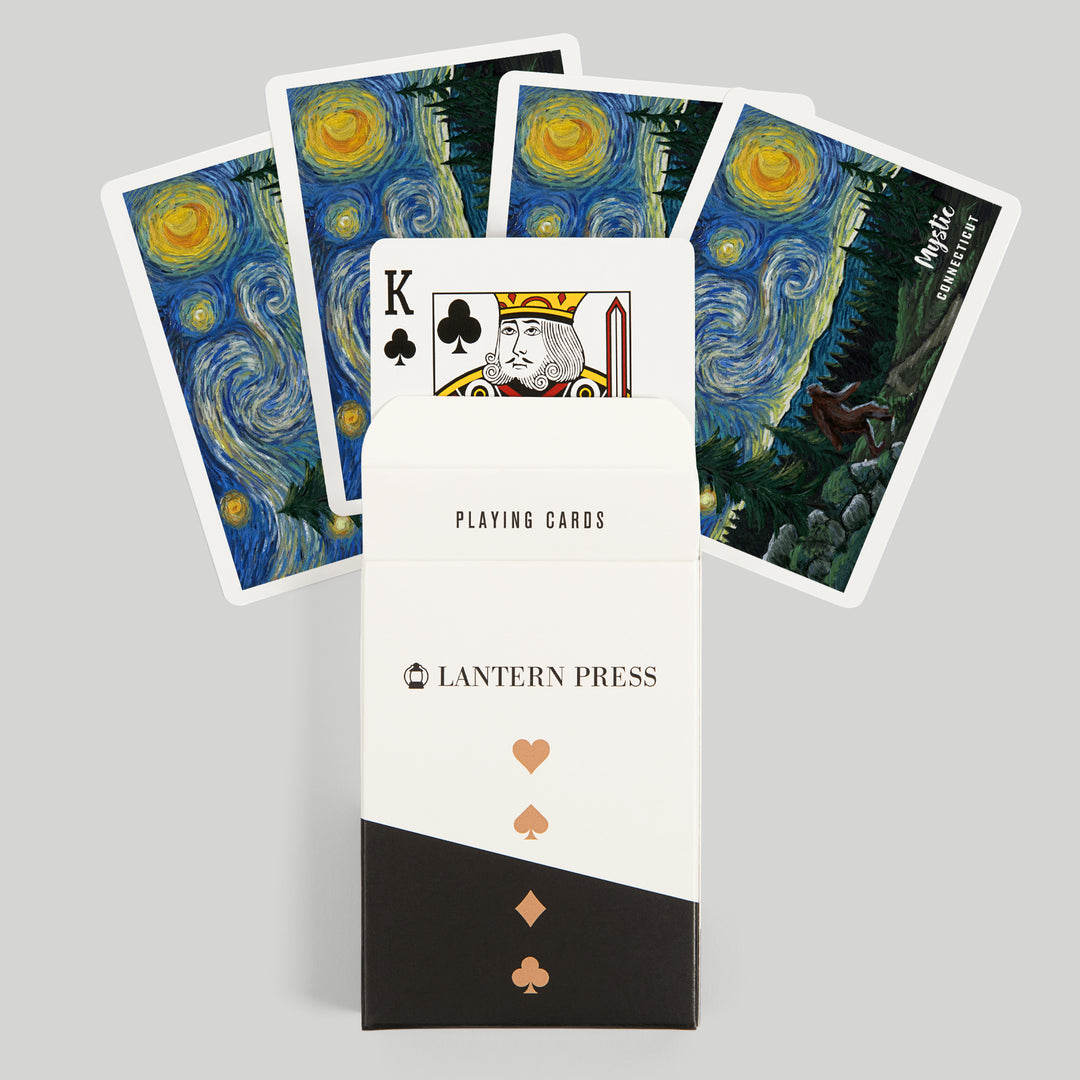 Playing Cards, Mystic, Connecticut, Starry Night, Bigfoot, 52 Card Deck with Jokers in Box, Unique Art Cards Lantern Press 