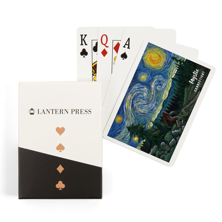 Playing Cards, Mystic, Connecticut, Starry Night, Bigfoot, 52 Card Deck with Jokers in Box, Unique Art Cards Lantern Press 