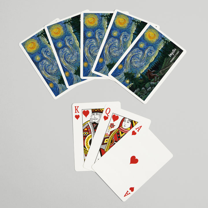 Playing Cards, Mystic, Connecticut, Starry Night, Bigfoot, 52 Card Deck with Jokers in Box, Unique Art Cards Lantern Press 