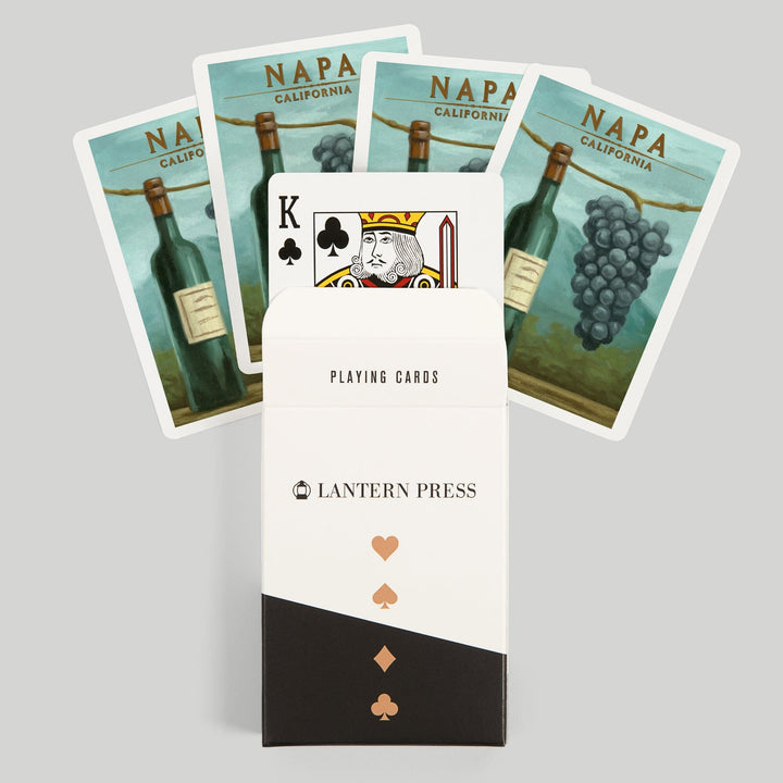 Playing Cards, Napa, California, Blue Grapes and Wine Bottle, Oil Painting, 52 Card Deck with Jokers in Box, Unique Art Cards Lantern Press 