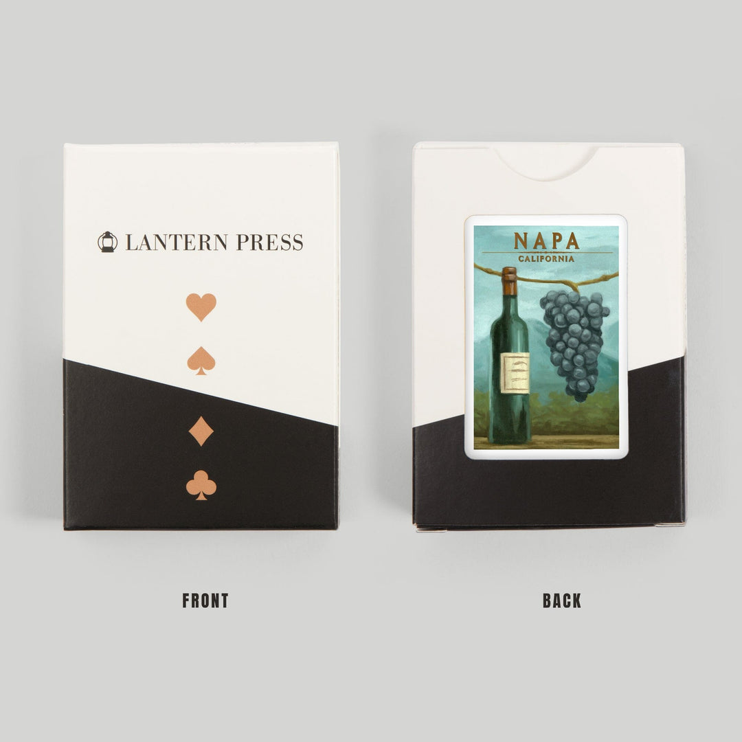 Playing Cards, Napa, California, Blue Grapes and Wine Bottle, Oil Painting, 52 Card Deck with Jokers in Box, Unique Art Cards Lantern Press 