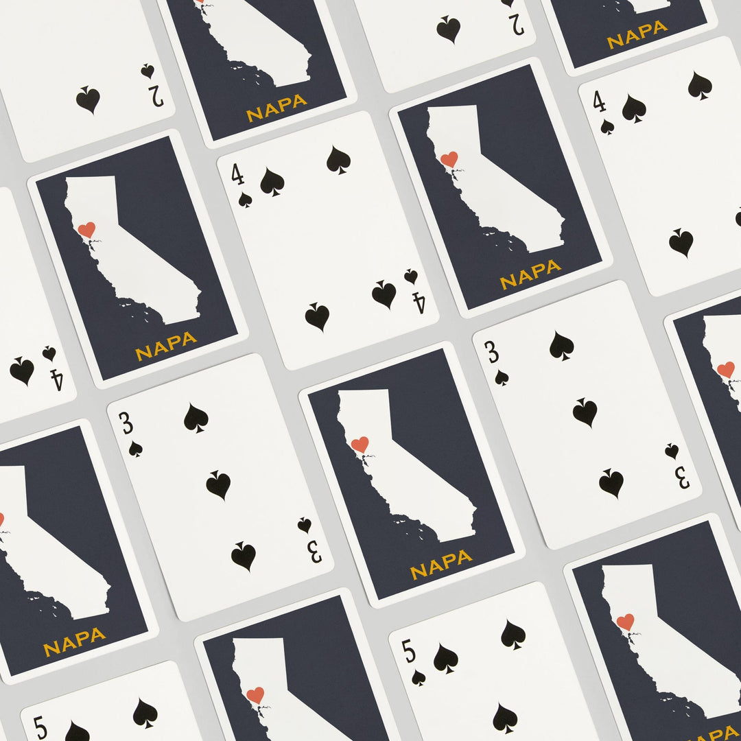 Playing Cards, Napa, California, Home State, White on Gray Outline, 52 Card Deck with Jokers in Box, Unique Art Cards Lantern Press 