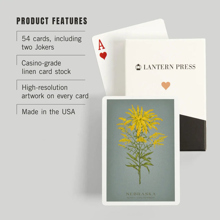 Playing Cards, Nebraska, Vintage Flora, State Series, Giant Goldenrod, 52 Card Deck with Jokers in Box, Unique Art Cards Lantern Press 