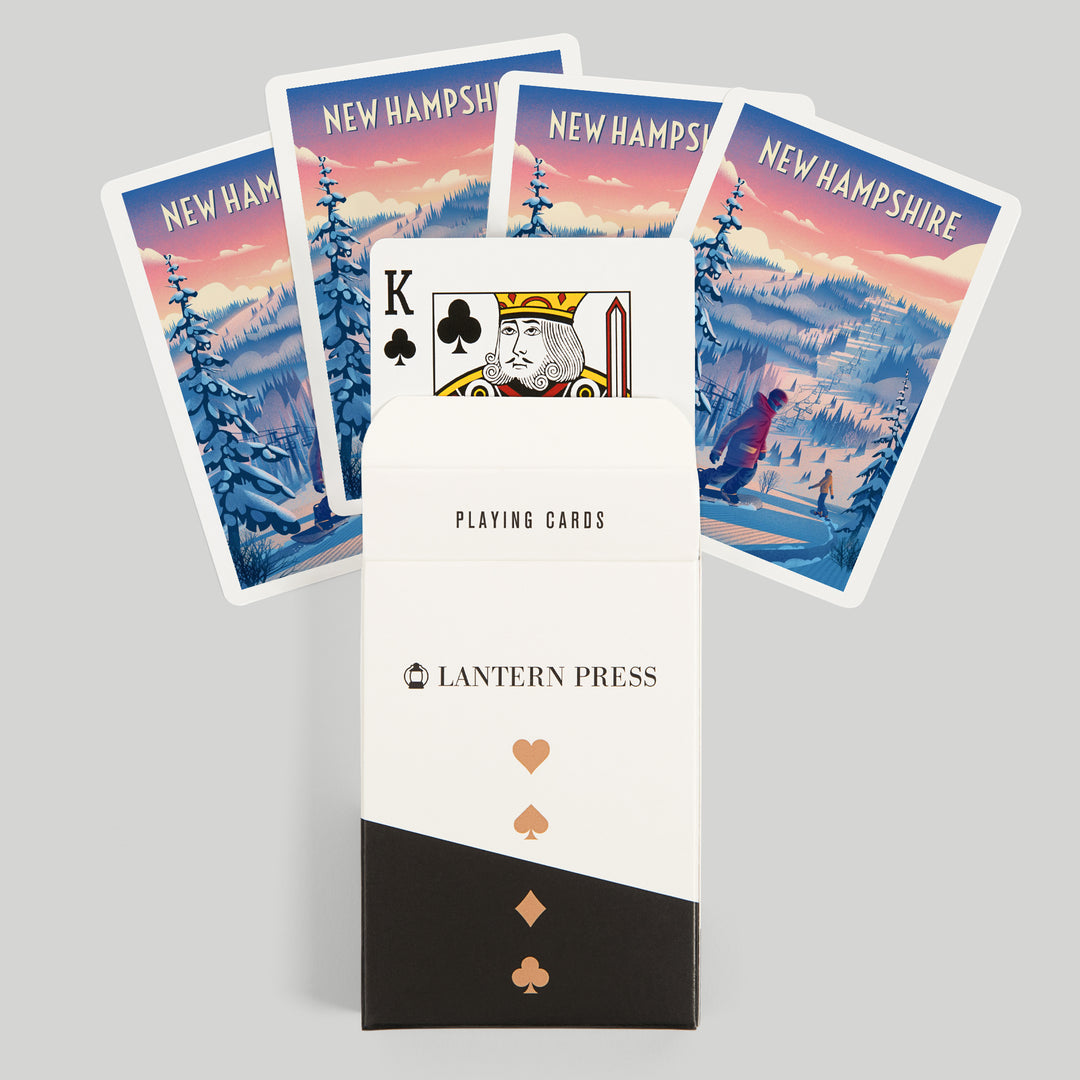 Playing Cards, New Hampshire, Shred the Gnar, Snowboarding, 52 Card Deck with Jokers in Box, Unique Art Cards Lantern Press 