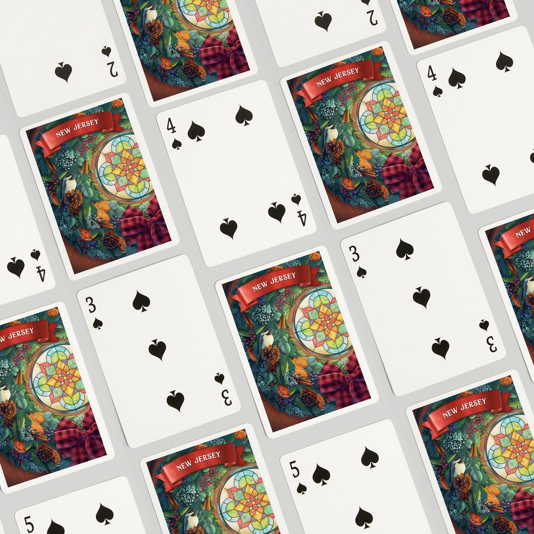 Playing Cards, New Jersey, Front Door with Wreath, 52 Card Deck with Jokers in Box, Unique Art Cards Lantern Press 
