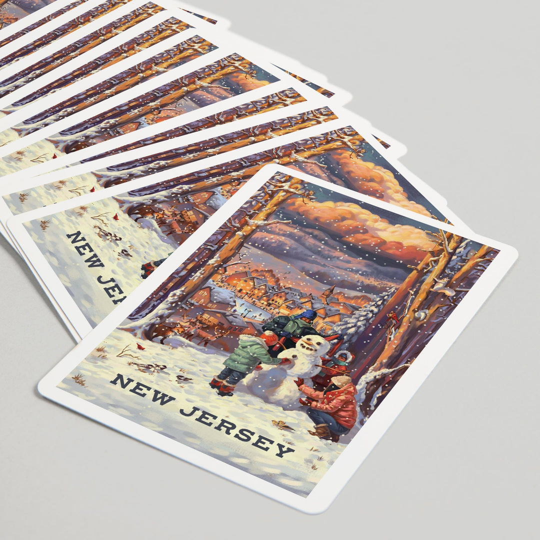 Playing Cards, New Jersey, Merry and Bright, Vintage Snowman, 52 Card Deck with Jokers in Box, Unique Art Cards Lantern Press 