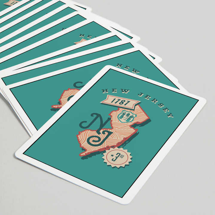 Playing Cards, New Jersey, Statehood, State Series, 52 Card Deck with Jokers in Box, Unique Art Cards Lantern Press 