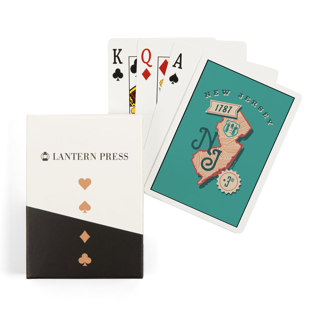 Playing Cards, New Jersey, Statehood, State Series, 52 Card Deck with Jokers in Box, Unique Art Cards Lantern Press 