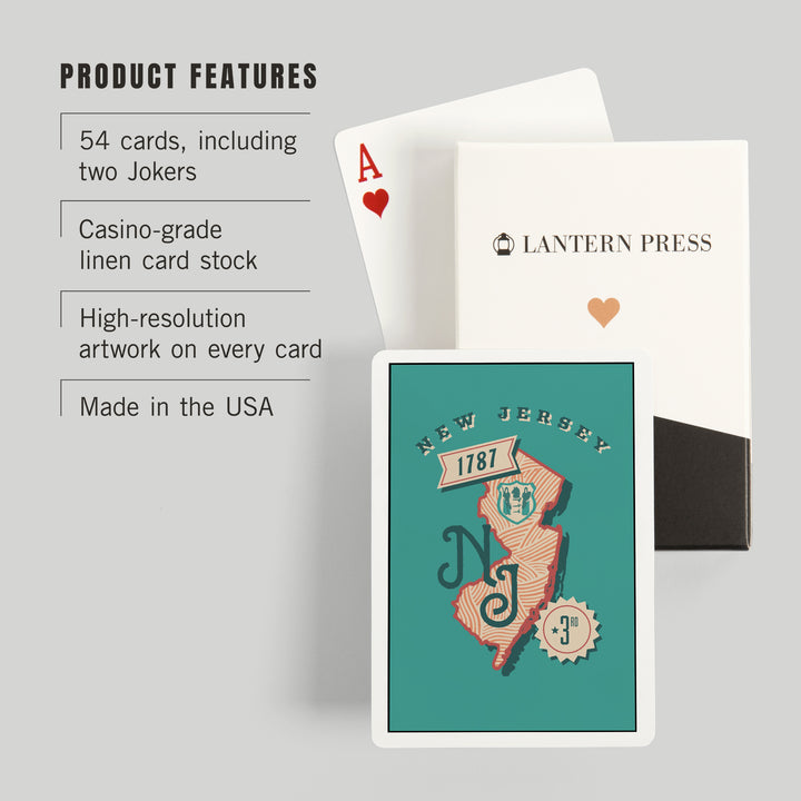 Playing Cards, New Jersey, Statehood, State Series, 52 Card Deck with Jokers in Box, Unique Art Cards Lantern Press 