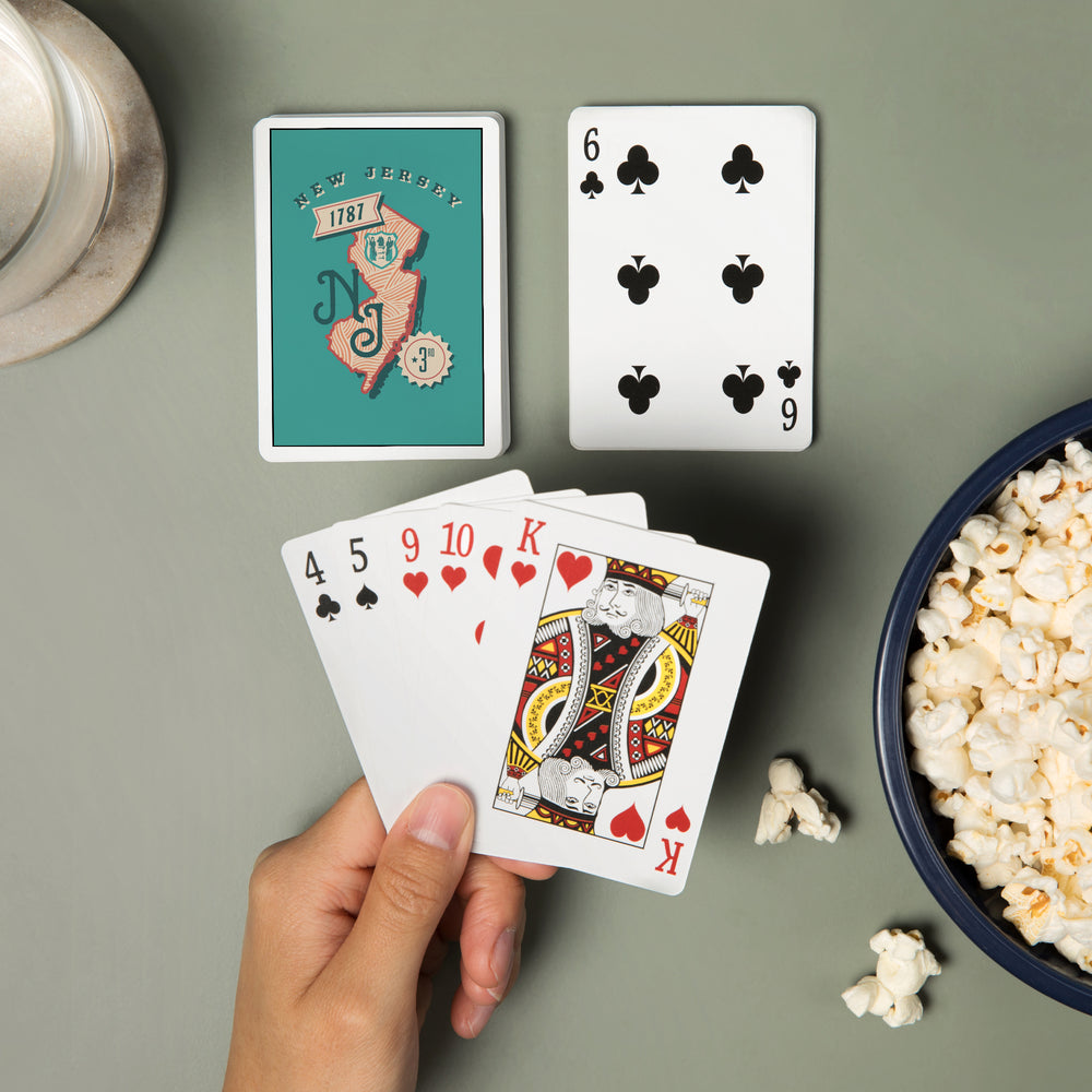 Playing Cards, New Jersey, Statehood, State Series, 52 Card Deck with Jokers in Box, Unique Art Cards Lantern Press 
