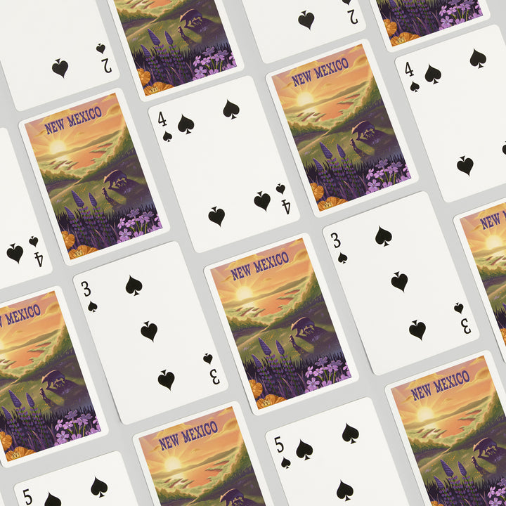 Playing Cards, New Mexico, Lithograph, Bear and Spring Flowers, Lake, 52 Card Deck with Jokers in Box, Unique Art Cards Lantern Press 