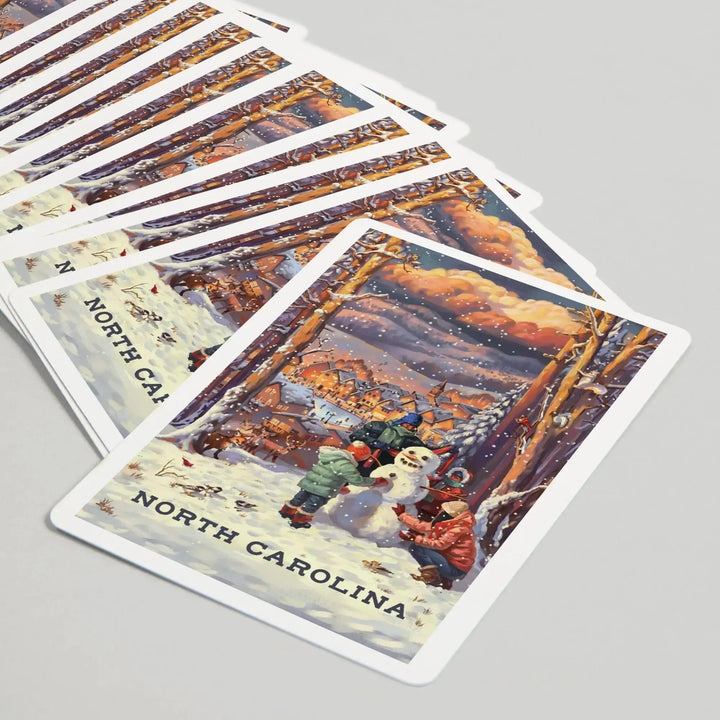 Playing Cards, North Carolina, Merry and Bright, Vintage Snowman, 52 Card Deck with Jokers in Box, Unique Art Cards Lantern Press 