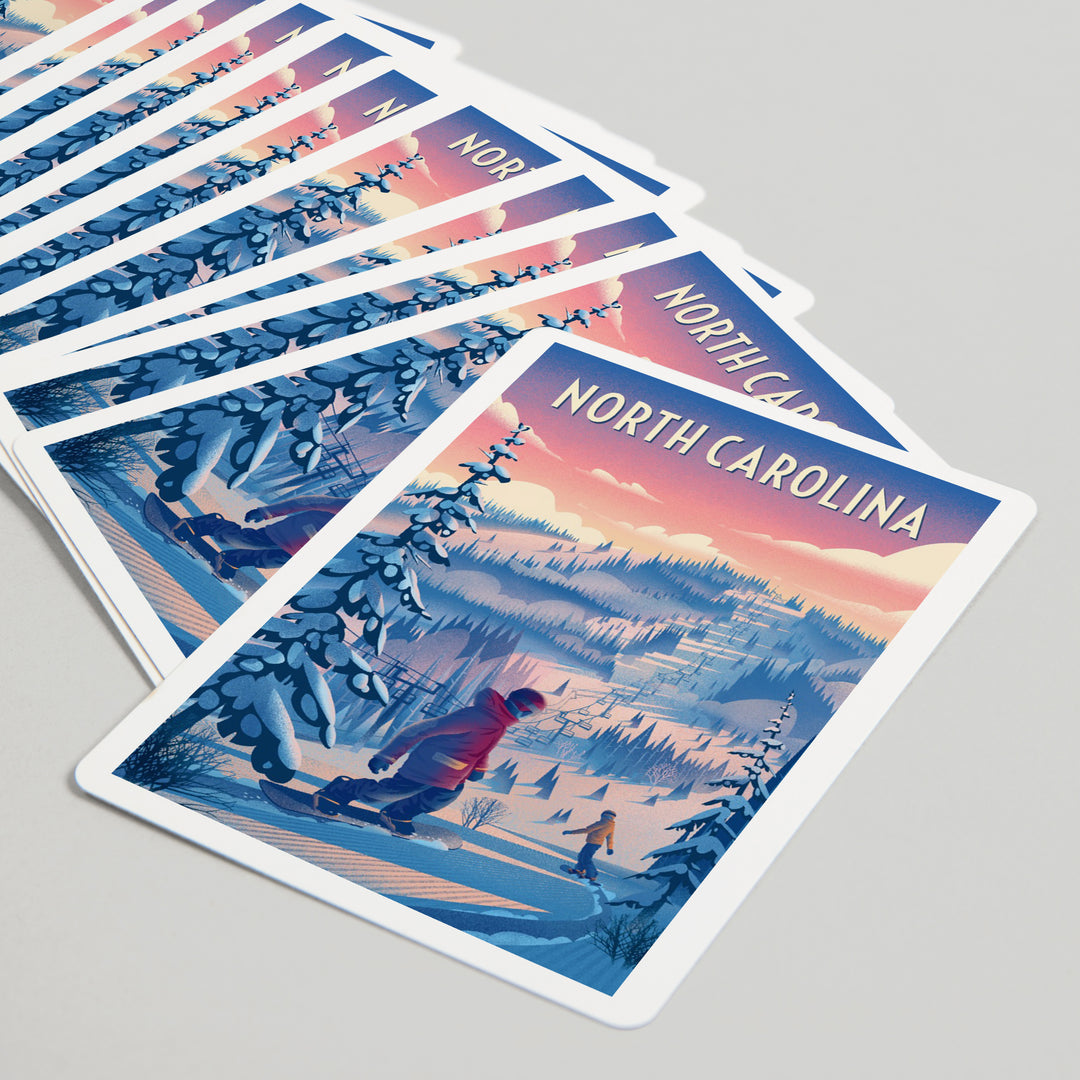 Playing Cards, North Carolina, Shred the Gnar, Snowboarding, 52 Card Deck with Jokers in Box, Unique Art Cards Lantern Press 