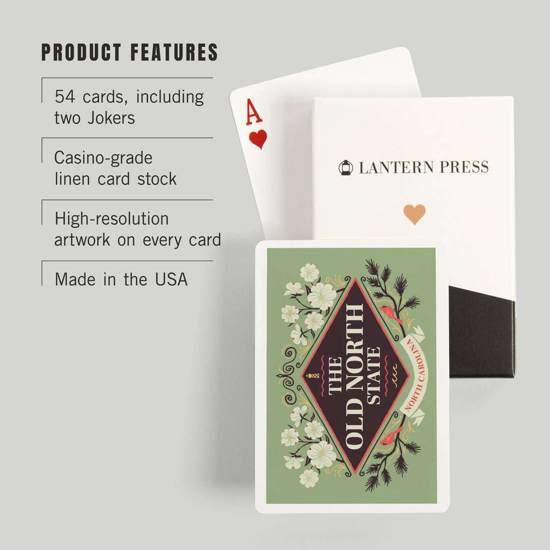 Playing Cards, North Carolina, State Motto Crest, State Series, 52 Card Deck with Jokers in Box, Unique Art Cards Lantern Press 