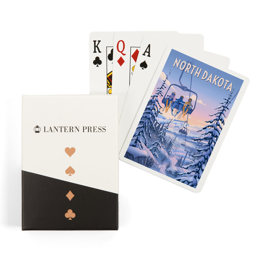 Playing Cards, North Dakota, Chill on the Uphill, Ski Lift, 52 Card Deck with Jokers in Box, Unique Art Cards Lantern Press 