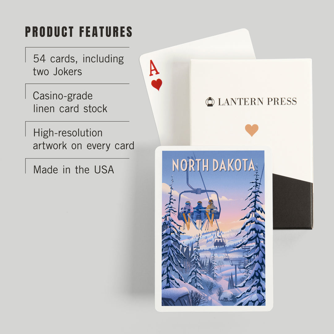 Playing Cards, North Dakota, Chill on the Uphill, Ski Lift, 52 Card Deck with Jokers in Box, Unique Art Cards Lantern Press 