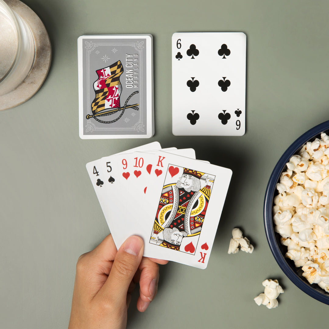 Playing Cards, Ocean City, Maryland, Waving State Flag, State Series, 52 Card Deck with Jokers in Box, Unique Art Cards Lantern Press 