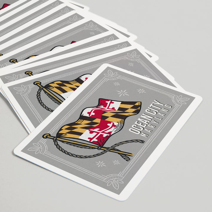 Playing Cards, Ocean City, Maryland, Waving State Flag, State Series, 52 Card Deck with Jokers in Box, Unique Art Cards Lantern Press 