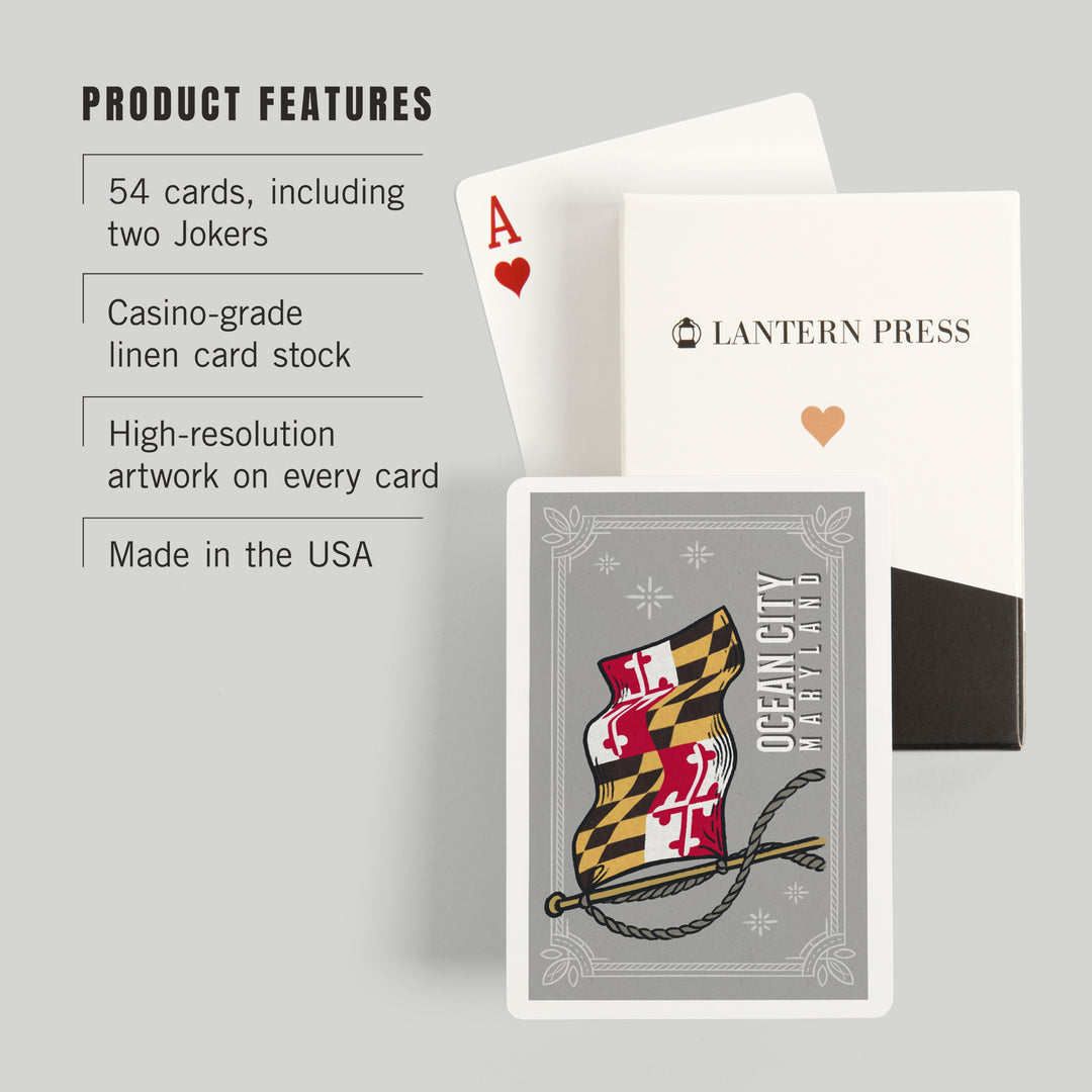 Playing Cards, Ocean City, Maryland, Waving State Flag, State Series, 52 Card Deck with Jokers in Box, Unique Art Cards Lantern Press 