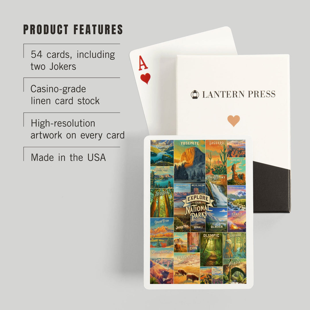 Playing Cards, Oil Painting National Park Series, Collage, Explore our National Parks, 52 Card Deck with Jokers in Box, Unique Art Cards Lantern Press 