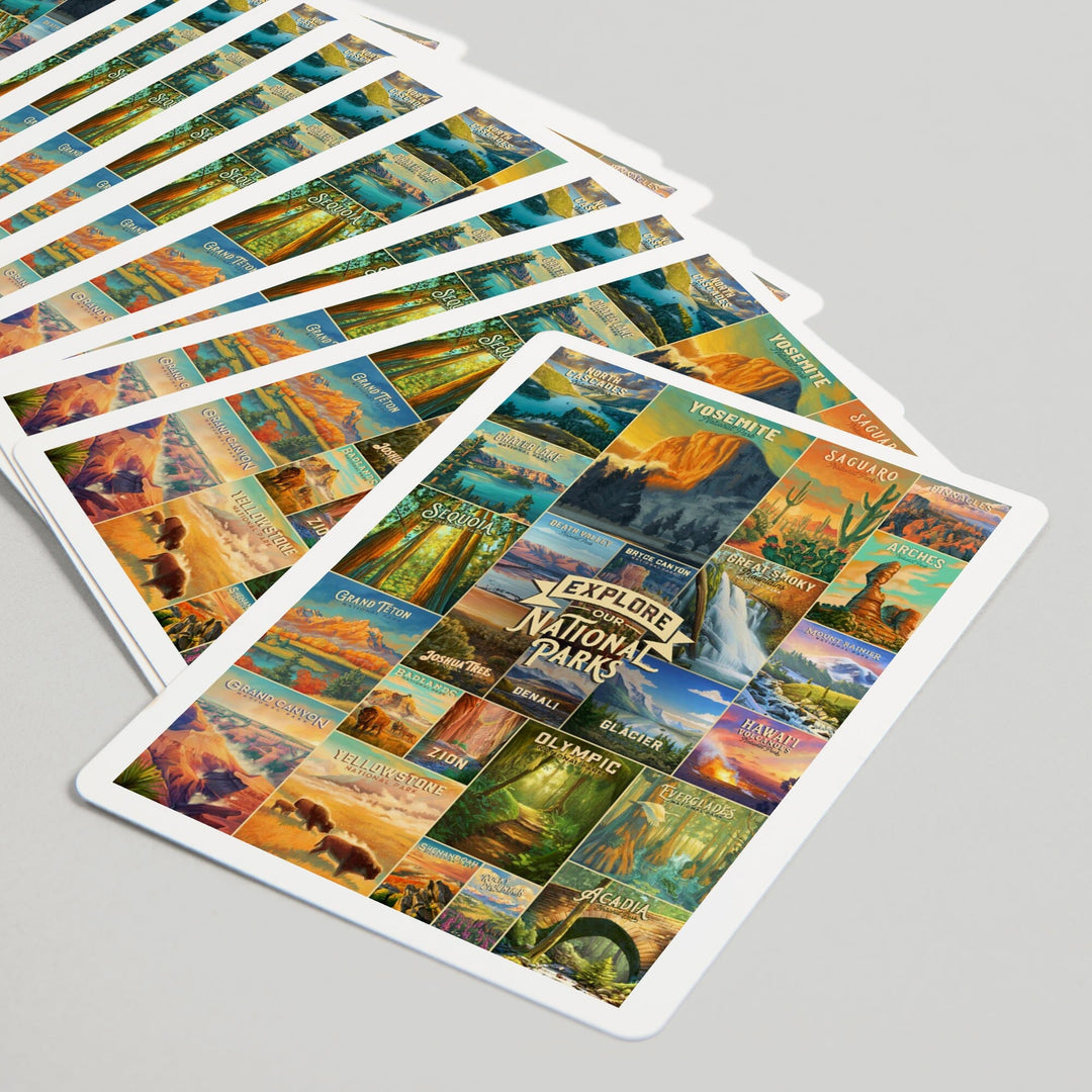 Playing Cards, Oil Painting National Park Series, Collage, Explore our National Parks, 52 Card Deck with Jokers in Box, Unique Art Cards Lantern Press 