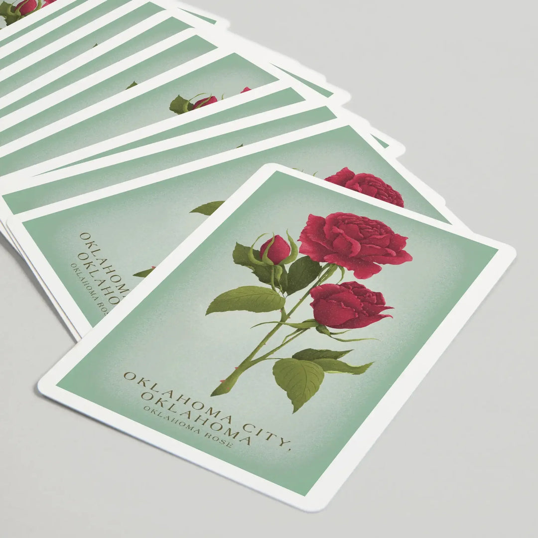 Playing Cards, Oklahoma City, Oklahoma, Vintage Flora, State Series, Oklahoma Rose, 52 Card Deck with Jokers in Box, Unique Art Cards Lantern Press 