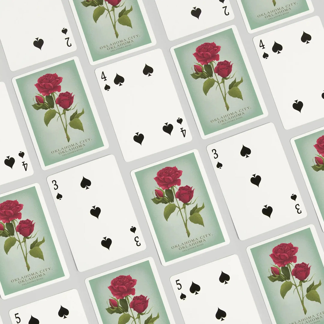 Playing Cards, Oklahoma City, Oklahoma, Vintage Flora, State Series, Oklahoma Rose, 52 Card Deck with Jokers in Box, Unique Art Cards Lantern Press 