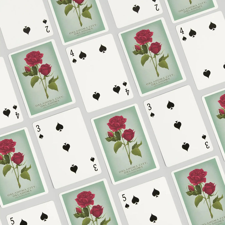 Playing Cards, Oklahoma City, Oklahoma, Vintage Flora, State Series, Oklahoma Rose, 52 Card Deck with Jokers in Box, Unique Art Cards Lantern Press 