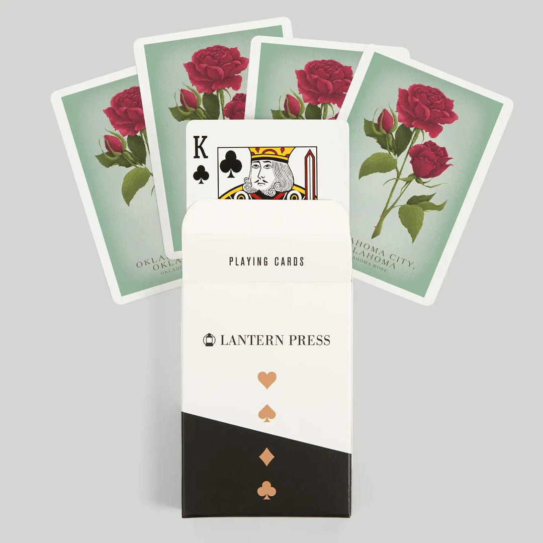 Playing Cards, Oklahoma City, Oklahoma, Vintage Flora, State Series, Oklahoma Rose, 52 Card Deck with Jokers in Box, Unique Art Cards Lantern Press 