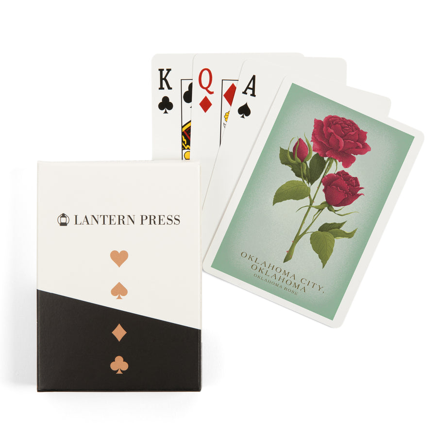 Playing Cards, Oklahoma City, Oklahoma, Vintage Flora, State Series, Oklahoma Rose, 52 Card Deck with Jokers in Box, Unique Art Cards Lantern Press 