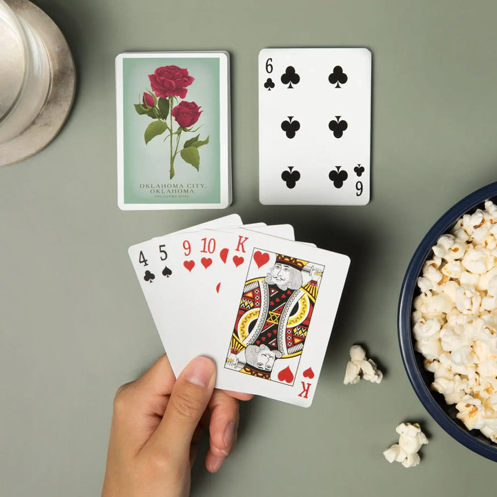 Playing Cards, Oklahoma City, Oklahoma, Vintage Flora, State Series, Oklahoma Rose, 52 Card Deck with Jokers in Box, Unique Art Cards Lantern Press 