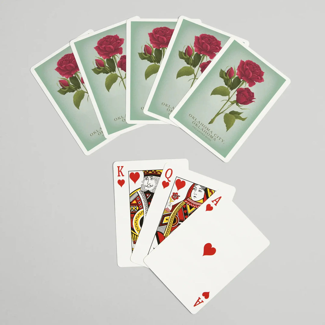Playing Cards, Oklahoma City, Oklahoma, Vintage Flora, State Series, Oklahoma Rose, 52 Card Deck with Jokers in Box, Unique Art Cards Lantern Press 