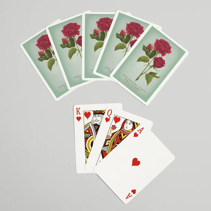 Playing Cards, Oklahoma City, Oklahoma, Vintage Flora, State Series, Oklahoma Rose, 52 Card Deck with Jokers in Box, Unique Art Cards Lantern Press 