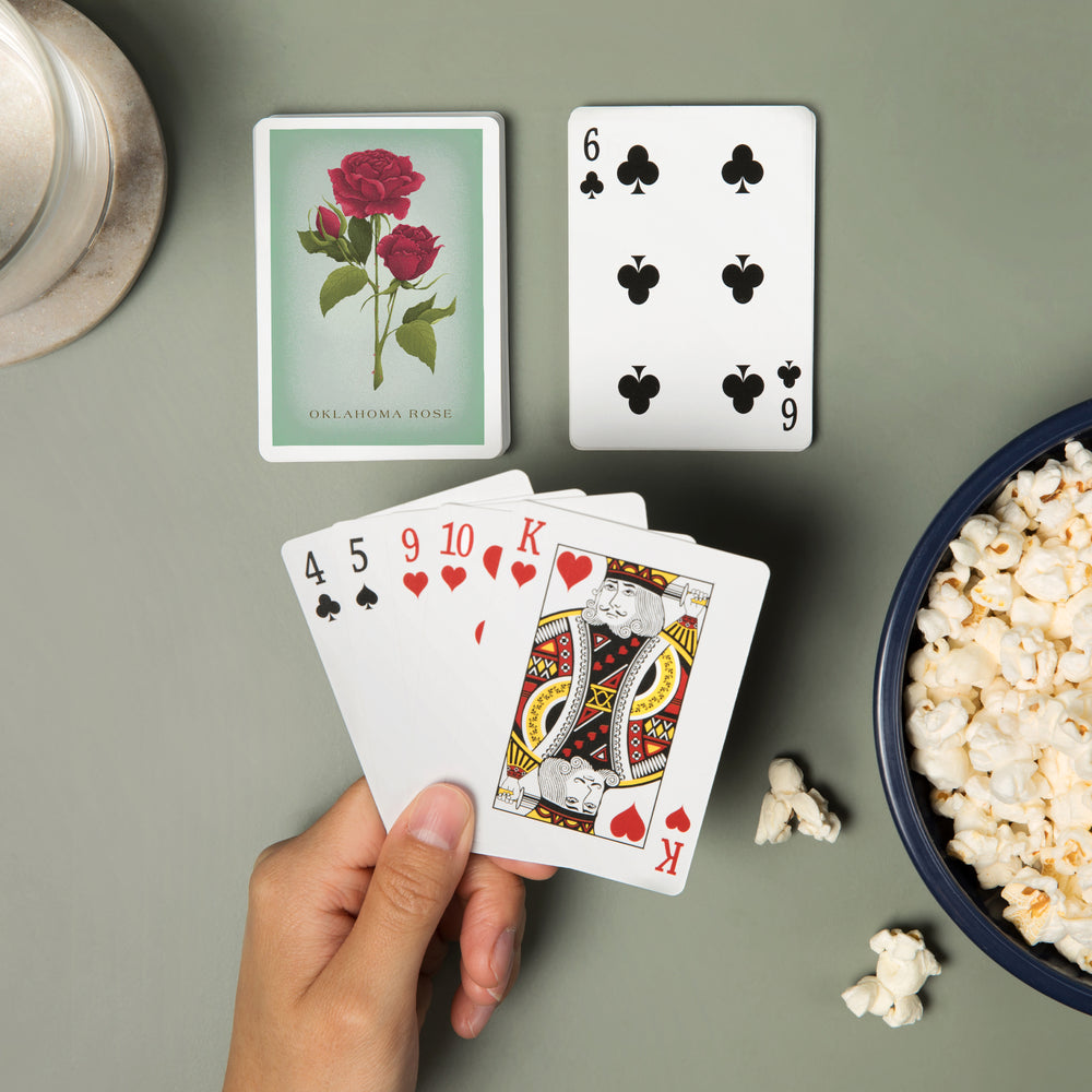 Playing Cards, Oklahoma, Vintage Flora, State Series, Oklahoma Rose, 52 Card Deck with Jokers in Box, Unique Art Cards Lantern Press 