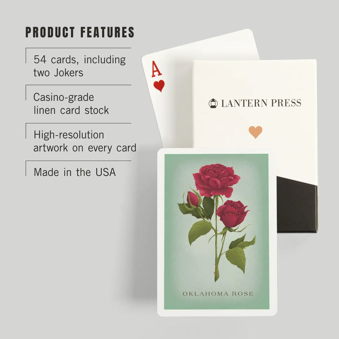 Playing Cards, Oklahoma, Vintage Flora, State Series, Oklahoma Rose, 52 Card Deck with Jokers in Box, Unique Art Cards Lantern Press 