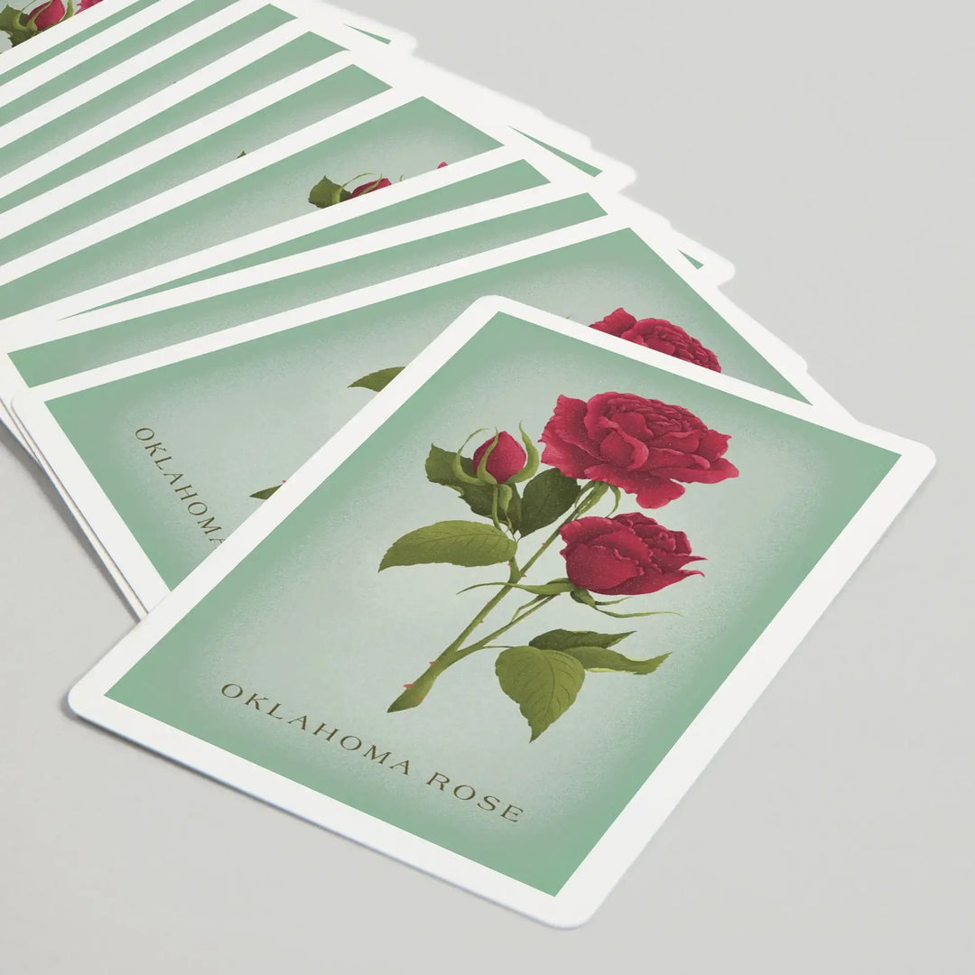 Playing Cards, Oklahoma, Vintage Flora, State Series, Oklahoma Rose, 52 Card Deck with Jokers in Box, Unique Art Cards Lantern Press 