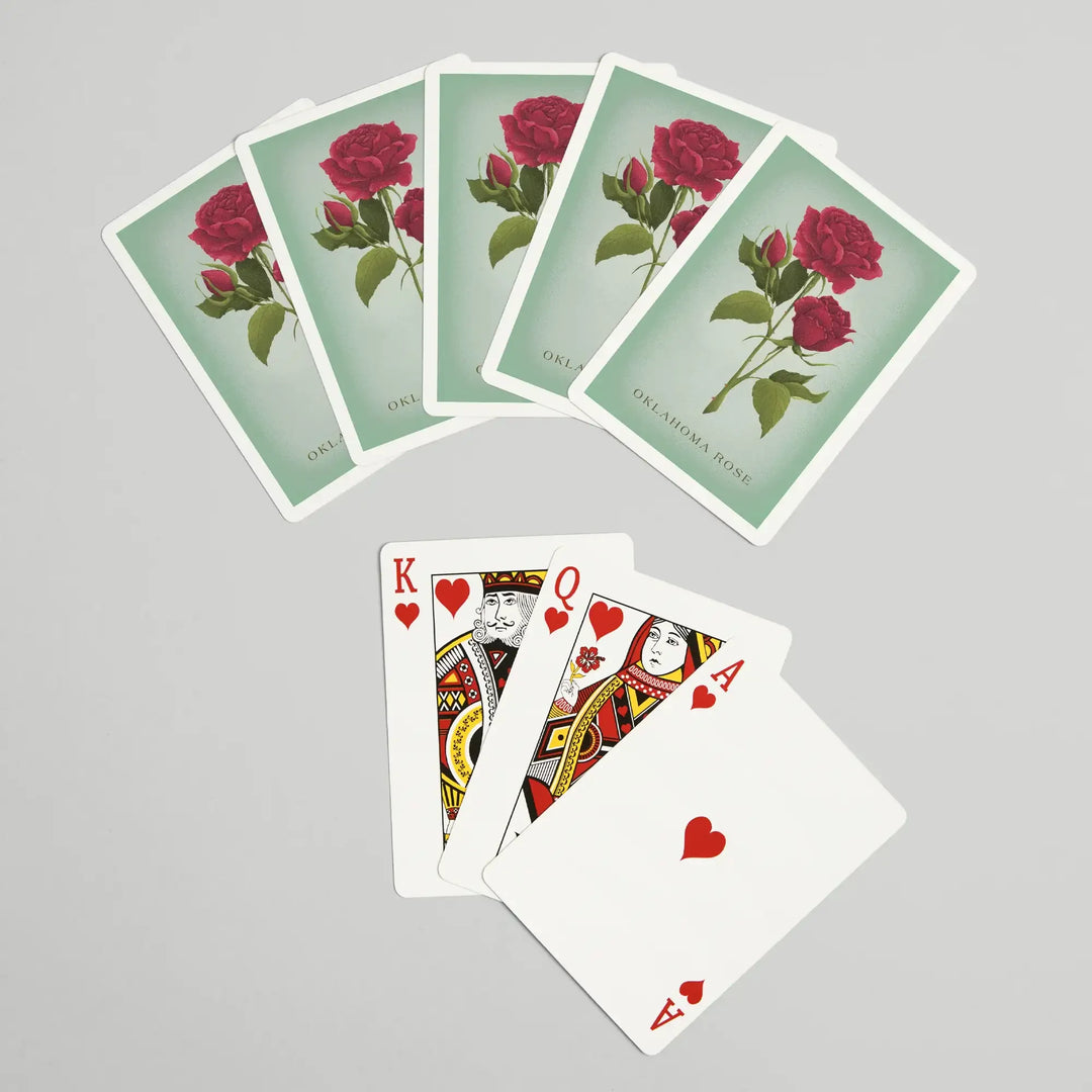 Playing Cards, Oklahoma, Vintage Flora, State Series, Oklahoma Rose, 52 Card Deck with Jokers in Box, Unique Art Cards Lantern Press 