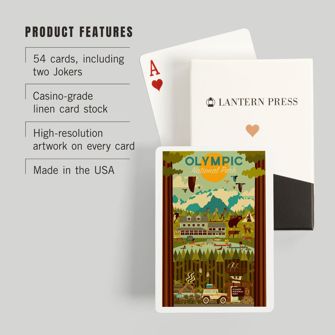 Playing Cards, Olympic National Park, Washington, Geometric National Park Series, 52 Card Deck with Jokers in Box, Unique Art Cards Lantern Press 