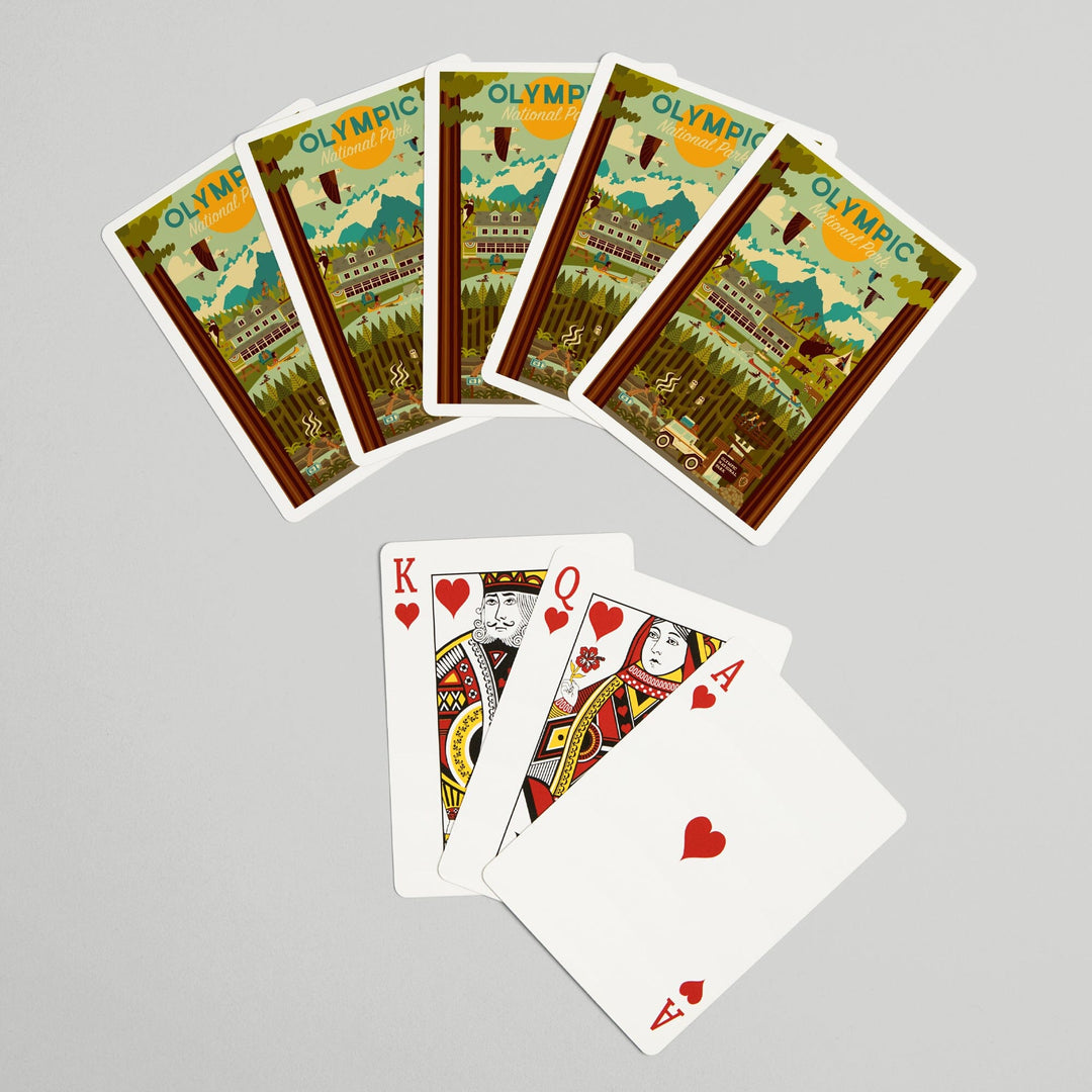 Playing Cards, Olympic National Park, Washington, Geometric National Park Series, 52 Card Deck with Jokers in Box, Unique Art Cards Lantern Press 