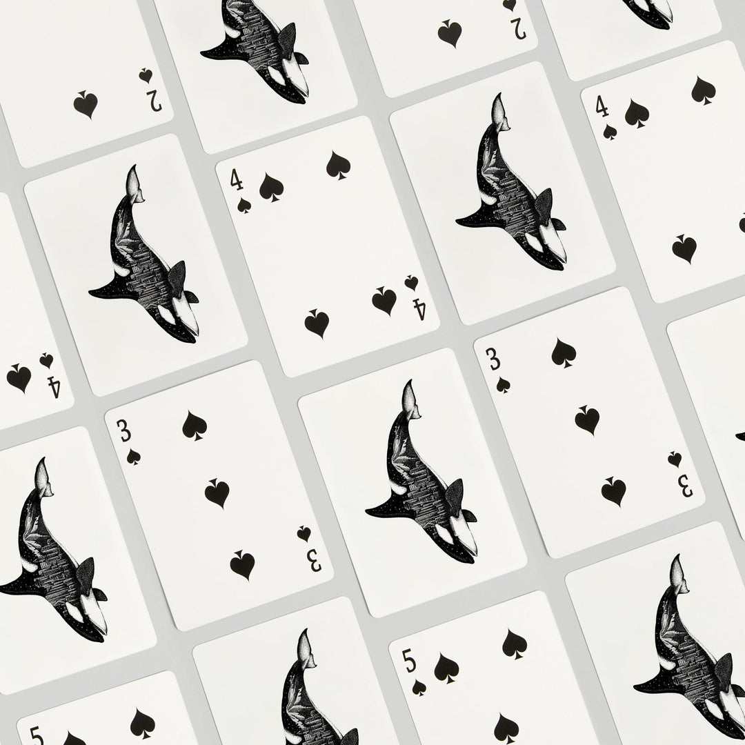 Playing Cards, Orca and Seattle Skyline, Double Exposure, 52 Card Deck with Jokers in Box, Unique Art Cards Lantern Press 