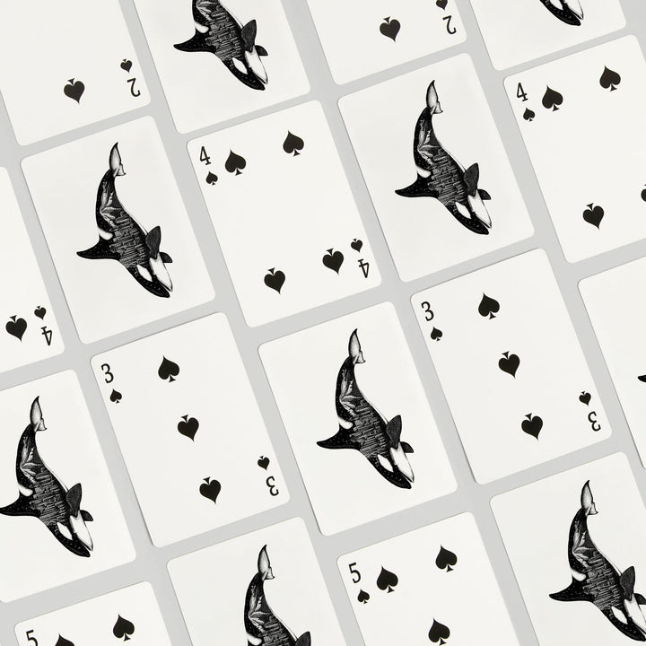 Playing Cards, Orca and Seattle Skyline, Double Exposure, 52 Card Deck with Jokers in Box, Unique Art Cards Lantern Press 