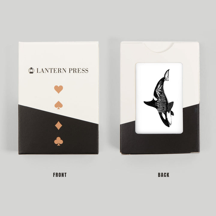Playing Cards, Orca and Seattle Skyline, Double Exposure, 52 Card Deck with Jokers in Box, Unique Art Cards Lantern Press 