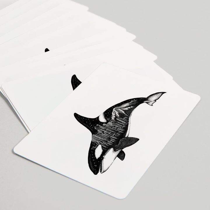 Playing Cards, Orca and Seattle Skyline, Double Exposure, 52 Card Deck with Jokers in Box, Unique Art Cards Lantern Press 